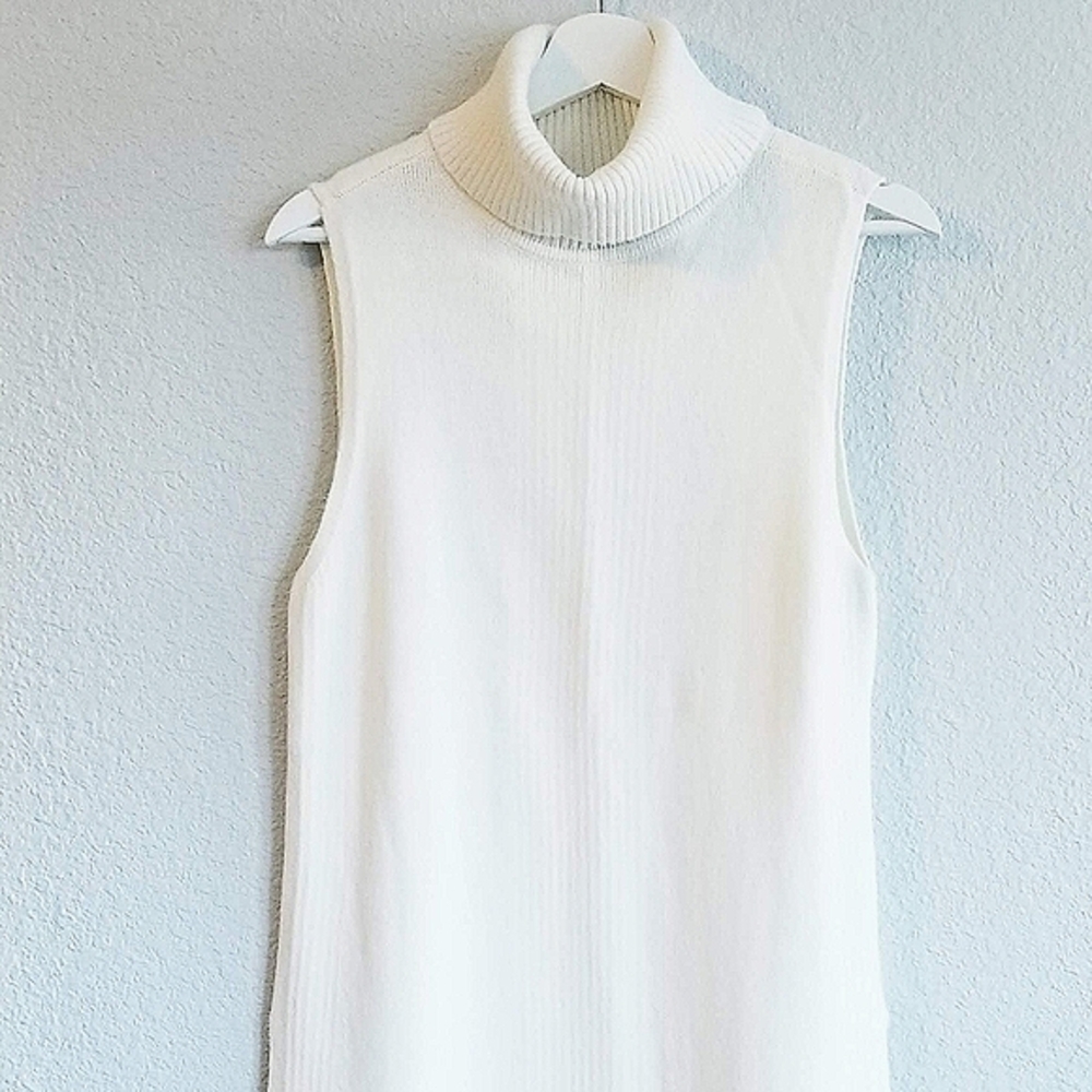 White House Black Market Ivory Long Side Split Tunic Sweater - Picture 2 of 8